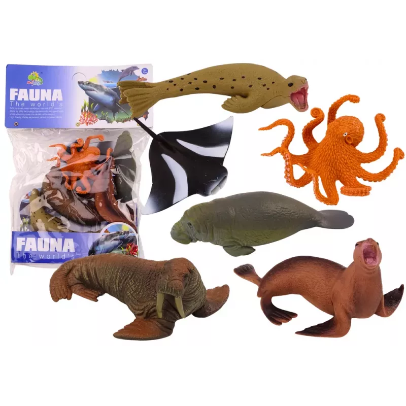LEAN TOYS Set Meerestierfiguren Walross Robbe Oktopus 6 Stück