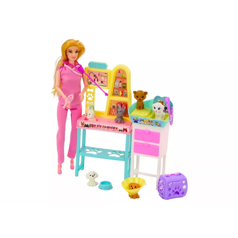 LEAN TOYS Lalaloopsy Tierarzt-Puppenset mit Behandlungseinrichtung, Zubehör und Haustier