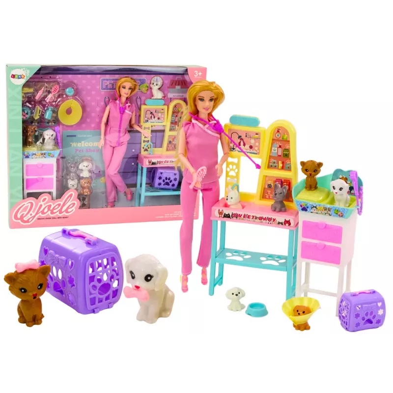 LEAN TOYS Lalaloopsy Tierarzt-Puppenset mit Behandlungseinrichtung, Zubehör und Haustier