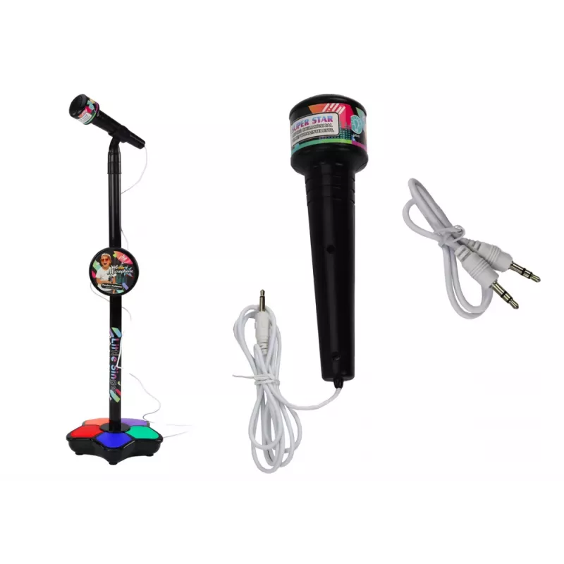 LEAN TOYS Mikrofon mit Ständer für Kinder Karaoke Verstellbare Lichter Schwarz