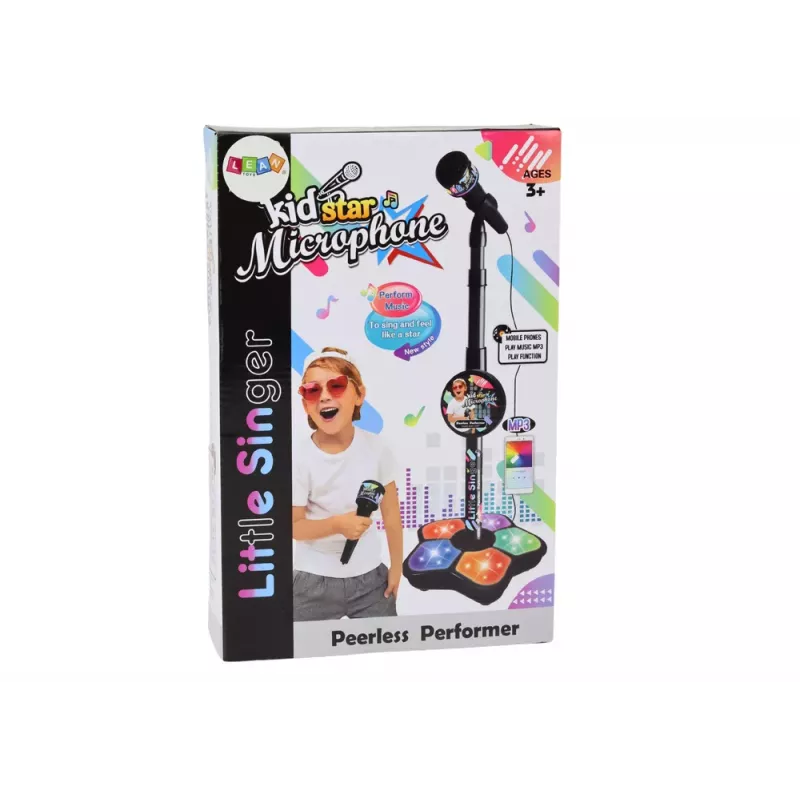 LEAN TOYS Mikrofon mit Ständer für Kinder Karaoke Verstellbare Lichter Schwarz