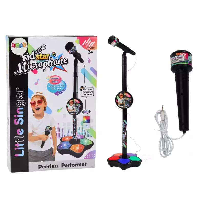 LEAN TOYS Mikrofon mit Ständer für Kinder Karaoke Verstellbare Lichter Schwarz