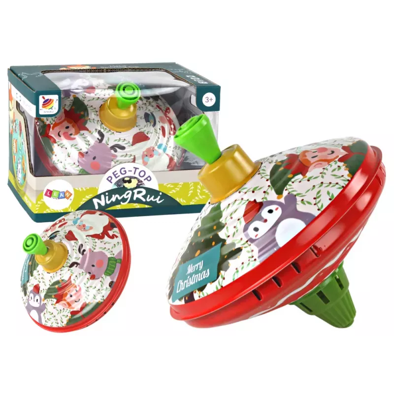 LEAN TOYS Traditioneller Metall-Kreisel mit Weihnachtsmann-Motiv