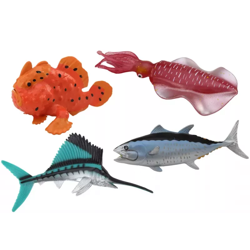 LEAN TOYS Figuren-Set Meerestiere Ozeanfische Tintenfisch 4 Teile