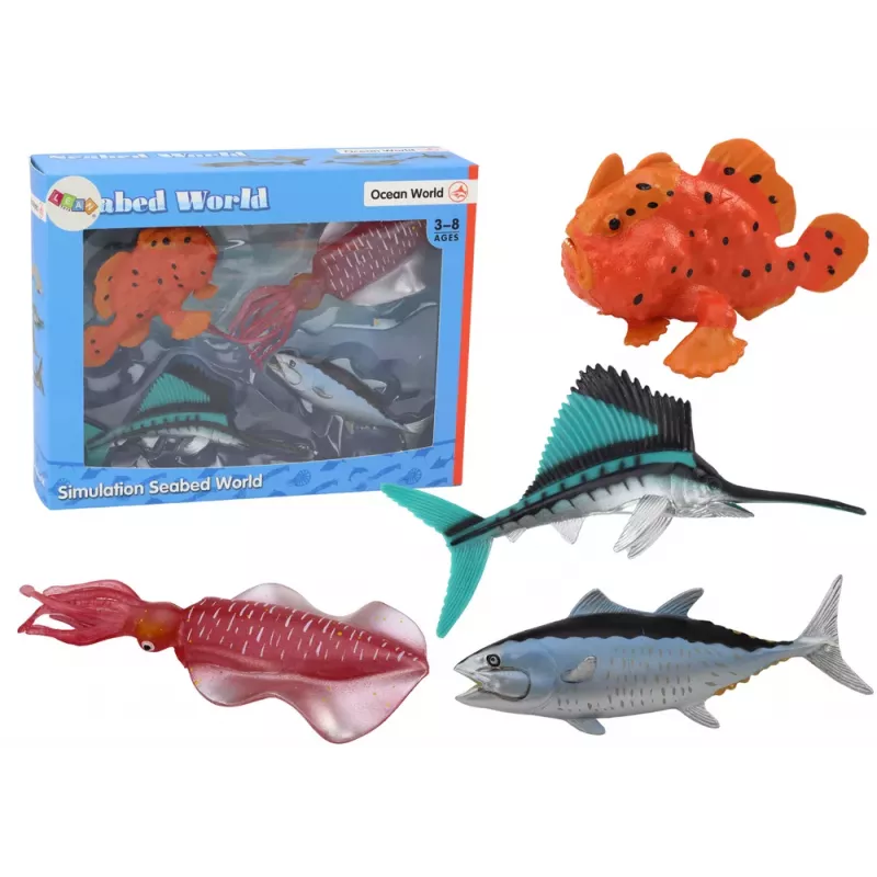 LEAN TOYS Figuren-Set Meerestiere Ozeanfische Tintenfisch 4 Teile