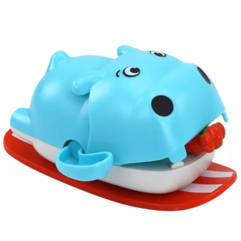 LEAN TOYS Aufzieh-Badespielzeug Schwimmendes Nilpferd auf einem Brett