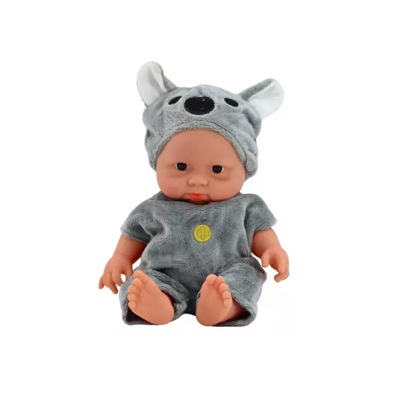 LEAN TOYS Kleine Babypuppe, graue Kleidung, Koala-Hut