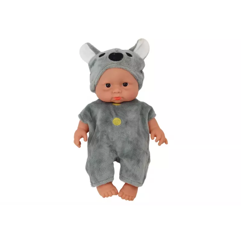 LEAN TOYS Kleine Babypuppe, graue Kleidung, Koala-Hut