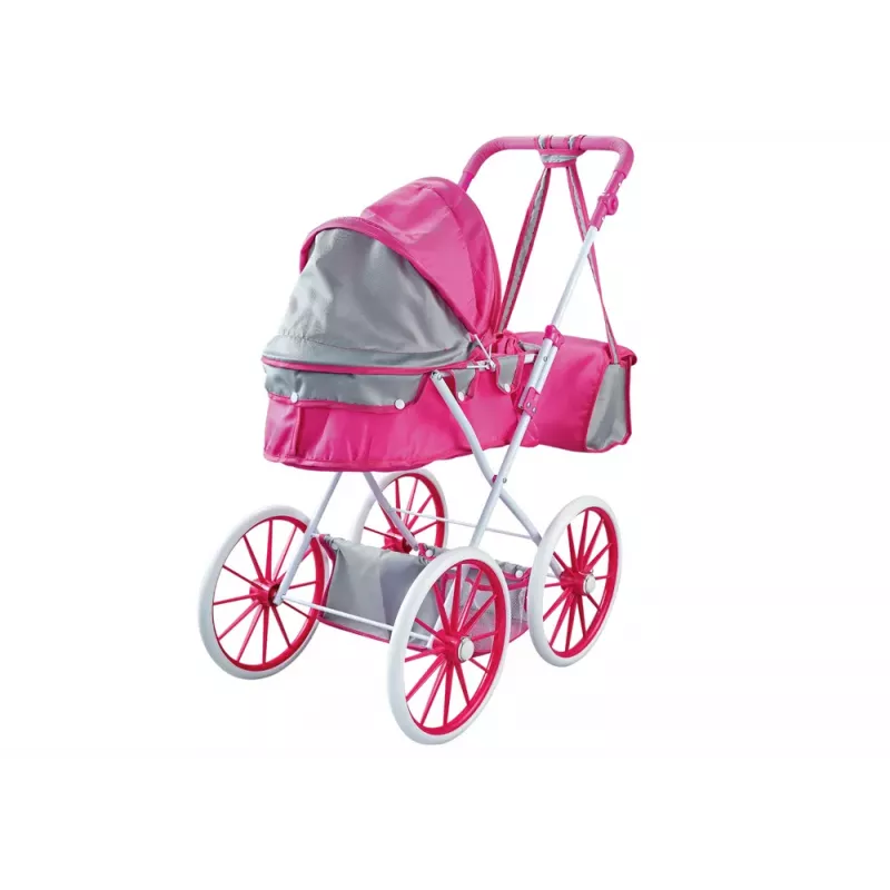 LEAN TOYS Puppenwagen Metall Tasche Große Räder Pink
