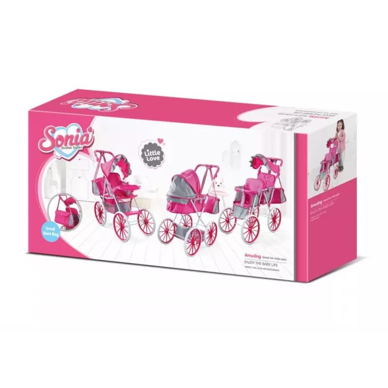 LEAN TOYS Puppenwagen Metall Tasche Große Räder Pink