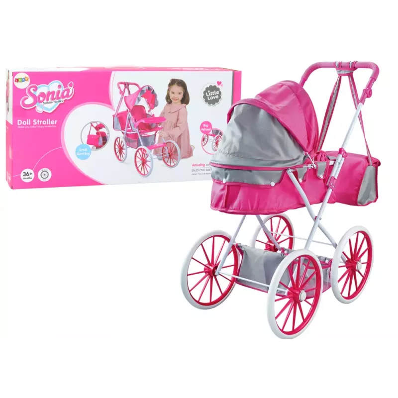 LEAN TOYS Puppenwagen Metall Tasche Große Räder Pink