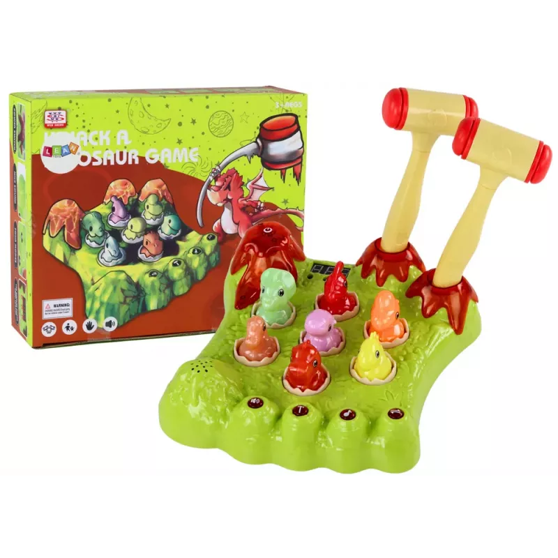 LEAN TOYS Wack-A-Mole Spiel Dinosaurier Brett Zwei Hämmer Grün Lichter Geräusche