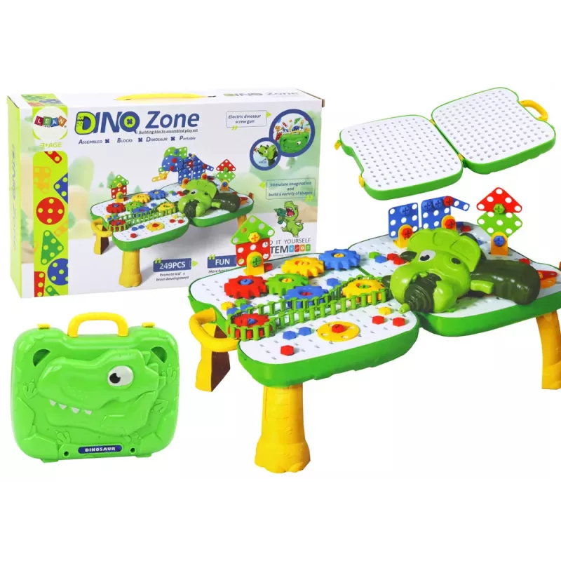 LEAN TOYS Tisch-Koffer DIY Set Puzzle Bausteine Dinosaurier Schraubendreher 249 Teile