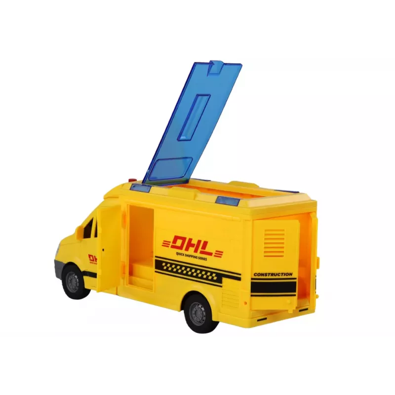 LEAN TOYS Lieferwagen 1:16 Reibungsantrieb mit Türen zum Öffnen, Licht und Sound, Gelb