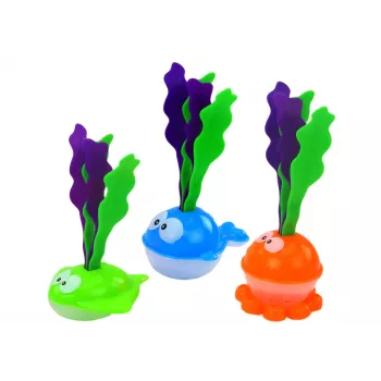 LEAN TOYS Badespielzeug-Abtropfkorb 2in1 Hai Fisch mit Algen