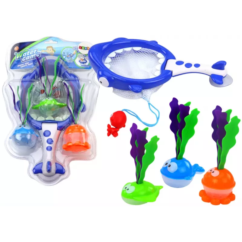 LEAN TOYS Badespielzeug-Abtropfkorb 2in1 Hai Fisch mit Algen
