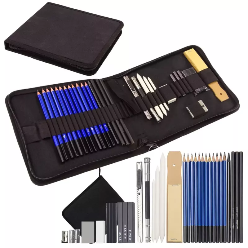 LEAN Art Sketching Set Stifte Zubehör Federmäppchen 32-teilig