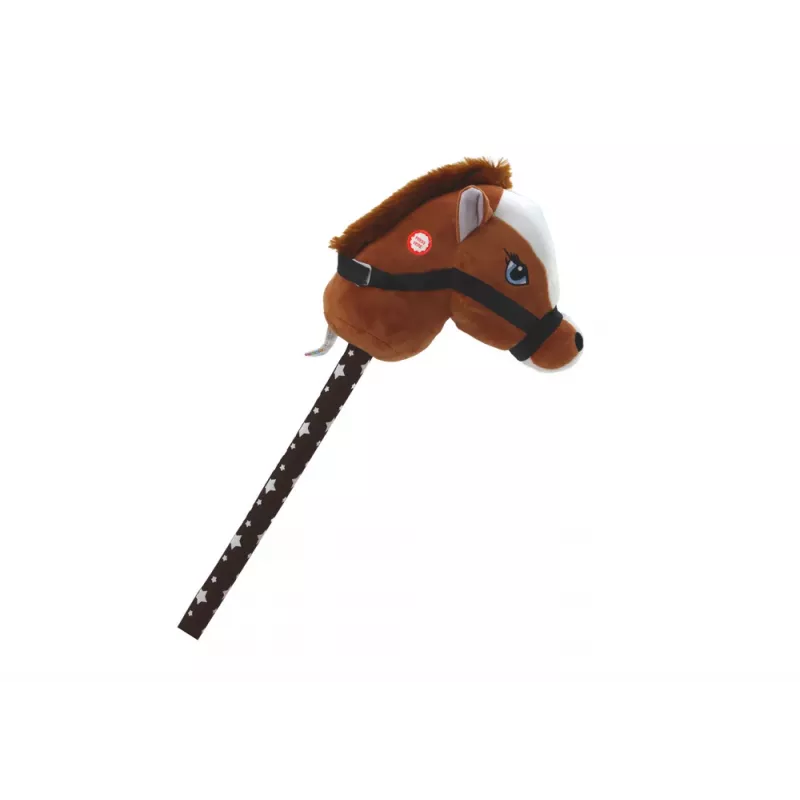 LEAN TOYS Plüschpferdekopf am Stock Steckenpferd Dunkelbraun Kurzhaar Pferdegeräusche