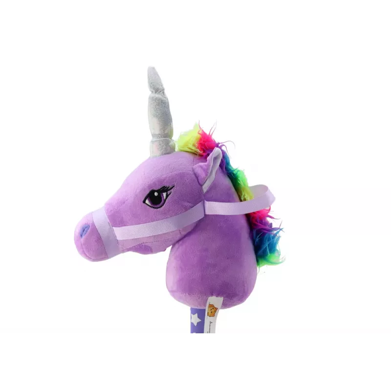 LEAN TOYS Plüsch-Einhornkopf am Stock Steckenpferd Lila Einhorn-Geräusche
