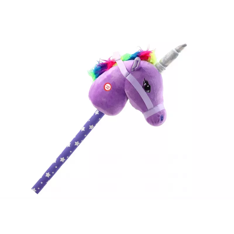 LEAN TOYS Plüsch-Einhornkopf am Stock Steckenpferd Lila Einhorn-Geräusche