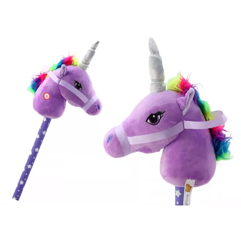 LEAN TOYS Plüsch-Einhornkopf am Stock Steckenpferd Lila Einhorn-Geräusche