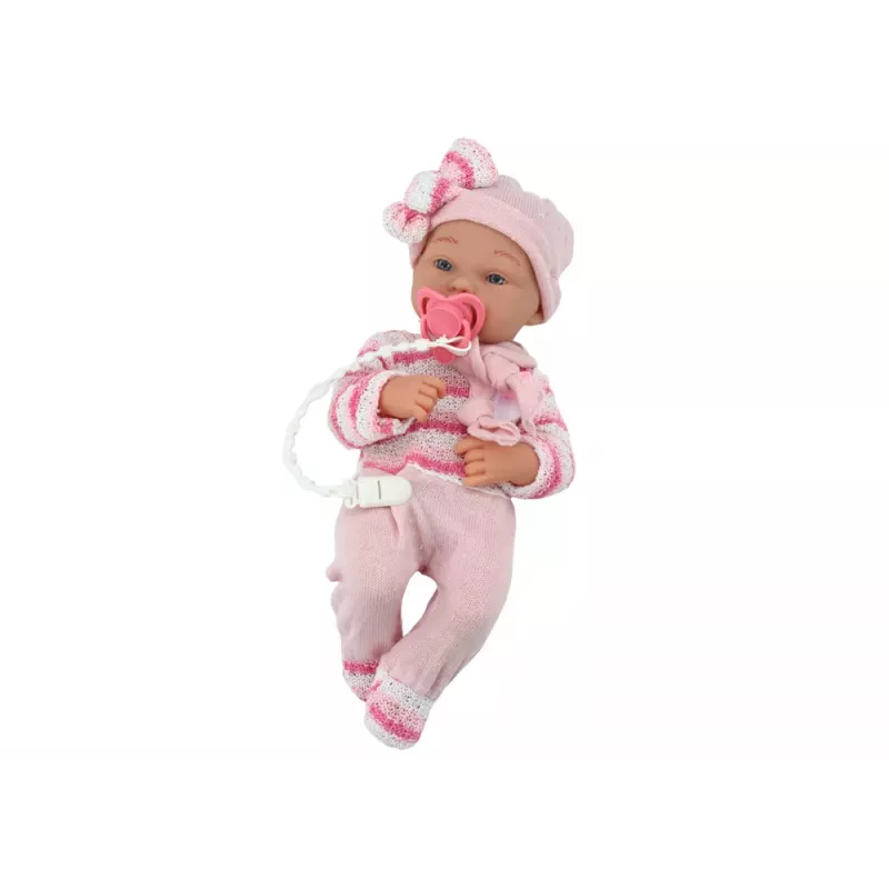 LEAN TOYS Babypuppe mit gestreiftem Pullover, Mütze, Schal und Accessoires, Pink