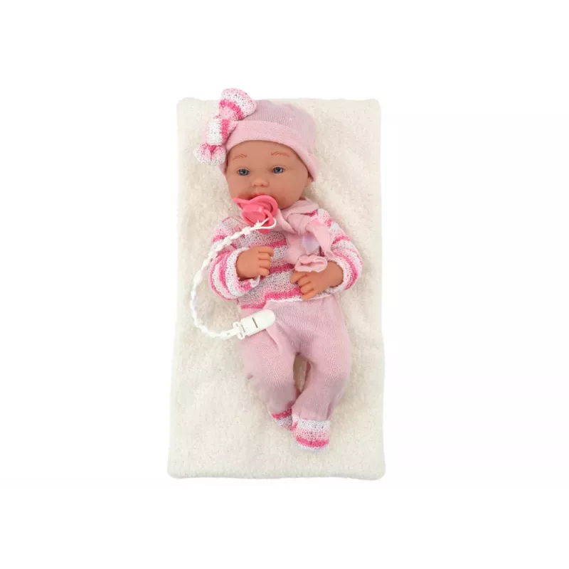 LEAN TOYS Babypuppe mit gestreiftem Pullover, Mütze, Schal und Accessoires, Pink