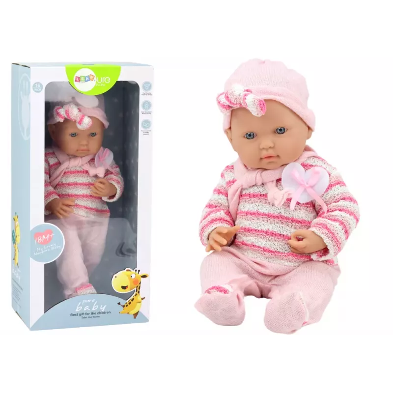 LEAN TOYS Babypuppe mit gestreiftem Pullover, Mütze, Schal, Pink