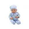 LEAN TOYS Babypuppe mit gestreiftem Pullover, Mütze und blauem Schal - 42 cm