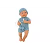 LEAN TOYS Babypuppe in blauer Kleidung, mit Mütze, Schnuller und Decke 35 cm