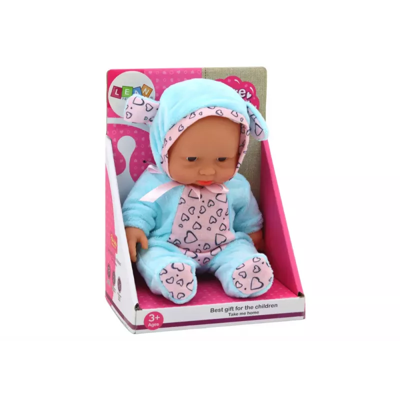 LEAN TOYS Kleine Babypuppe mit Kleidung, Hut, Schleife, Ohren, Blau