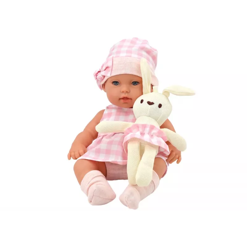LEAN TOYS Babypuppe im Hasen-Tragetuch in rosa kariertem Outfit