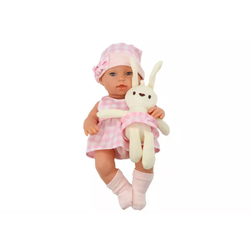 LEAN TOYS Babypuppe im Hasen-Tragetuch in rosa kariertem Outfit