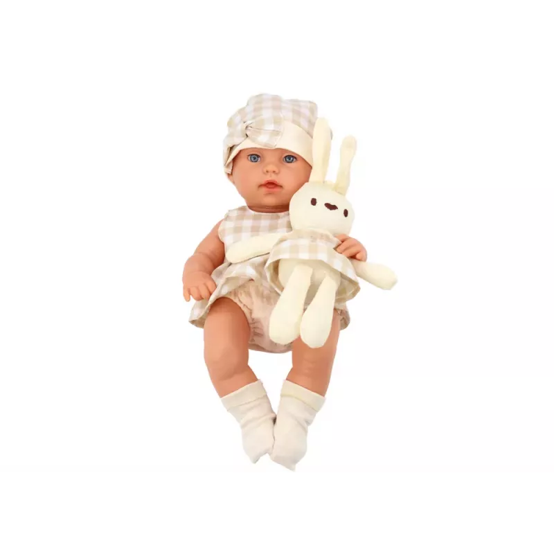 LEAN TOYS Babypuppe in Trage mit Hasen-Outfit, Beige