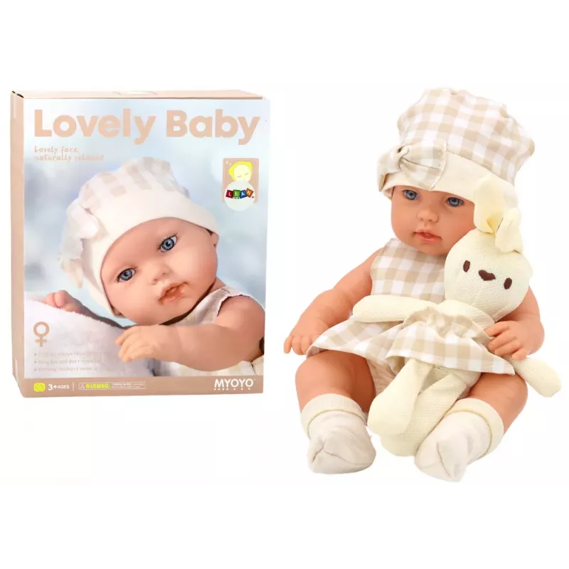 LEAN TOYS Babypuppe in Trage mit Hasen-Outfit, Beige