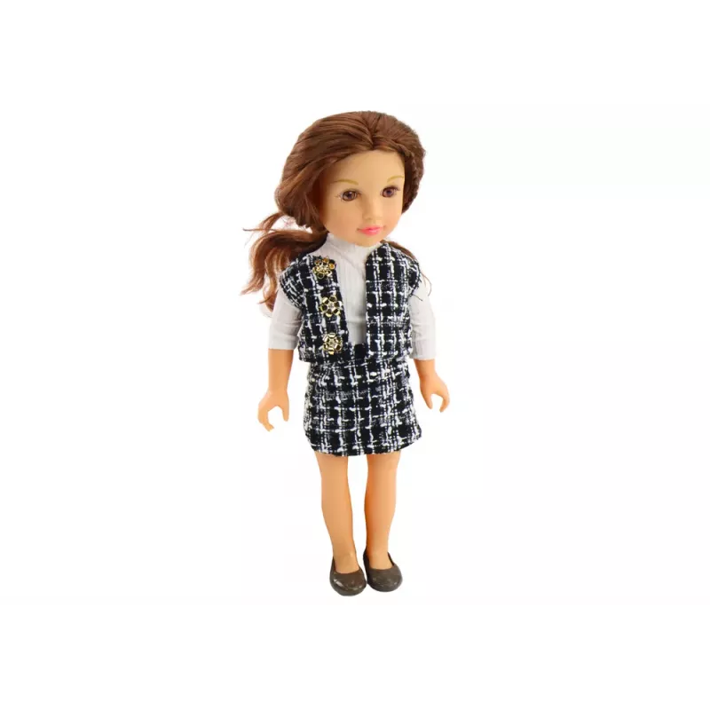 LEAN TOYS Steffi Love Puppe in eleganter Karokleidung, braunes Haar