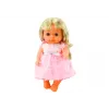 LEAN TOYS Puppe im hellrosa Kleid mit Pipi-Funktion, Fläschchen und Rassel