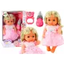 LEAN TOYS Puppe im hellrosa Kleid mit Pipi-Funktion, Fläschchen und Rassel