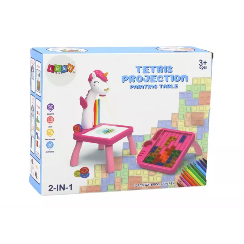 LEAN TOYS Mini Projektor Tetris Tisch 2in1 Blue Unicorn