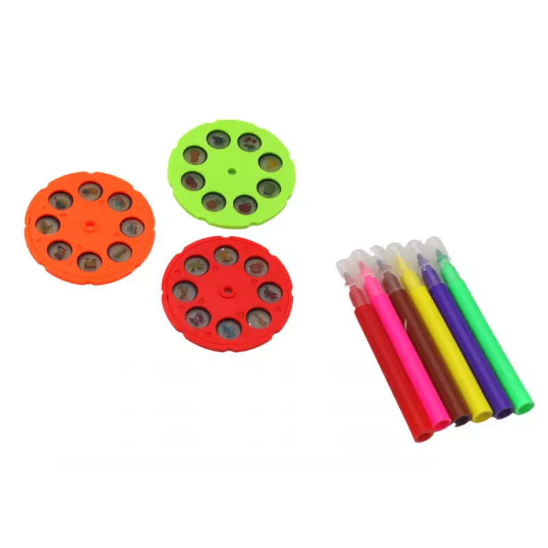LEAN TOYS Zeichenprojektor mit 3 austauschbaren Scheiben und Stiften, Lila