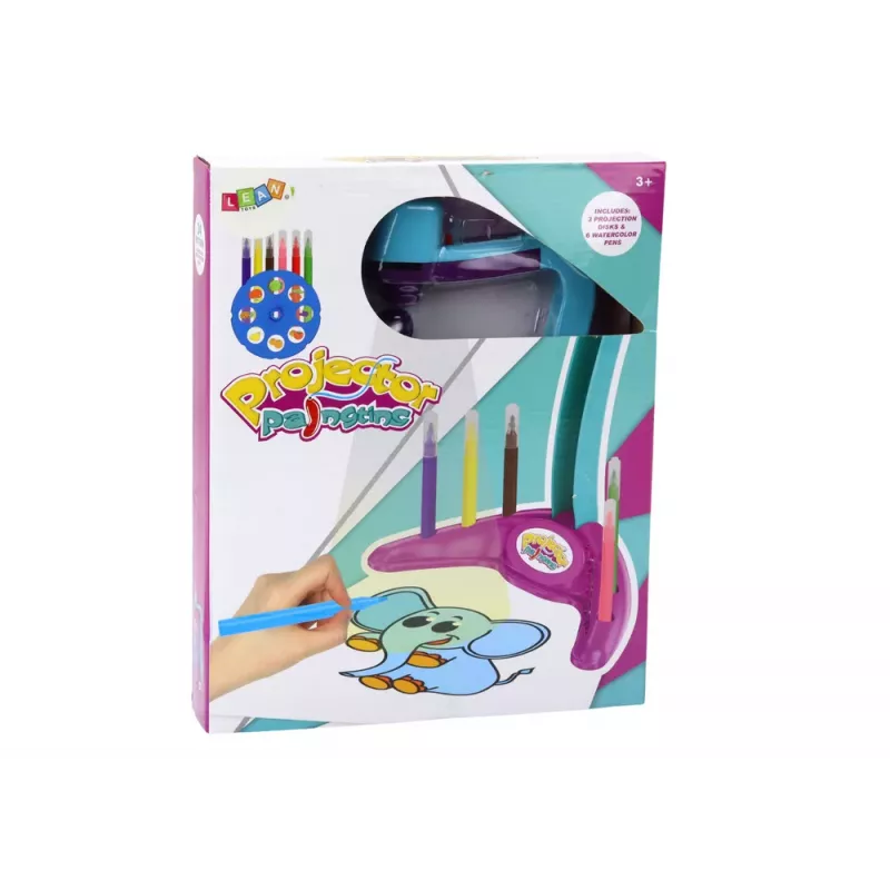 LEAN TOYS Zeichenprojektor mit 3 austauschbaren Scheiben und Stiften, Lila