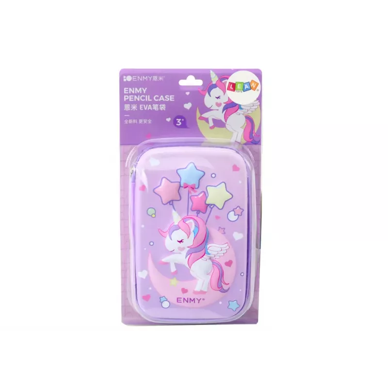 LEAN Large 3D Unicorn Pencil Case, Foldable, Purple, 23x15x5 cm