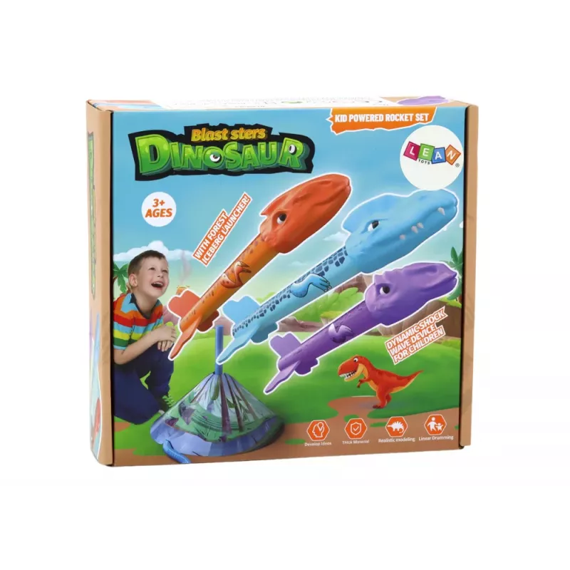 LEAN TOYS Raketenabschuss-Spiel Dinosaurier Wald Bunt Push Up