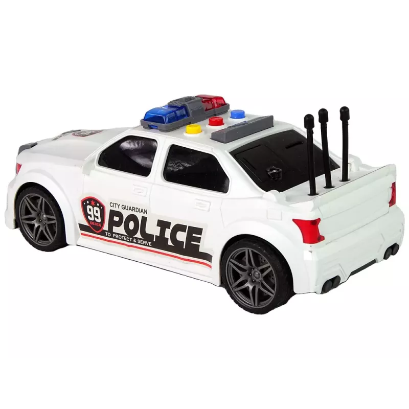 LEAN TOYS Sportwagen mit Kofferraumöffnung, Polizeilichtern und Geräuschen, Weiß, 1:16