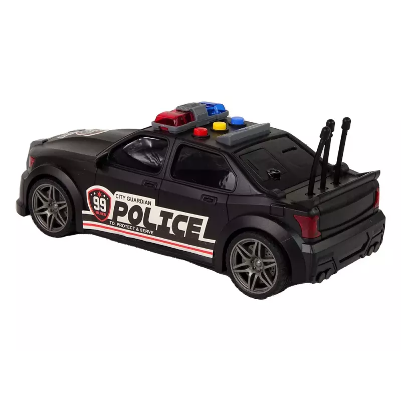 LEAN TOYS Sportwagen mit Kofferraumöffnung, Polizeilichtern und Geräuschen, Schwarz, 1:16