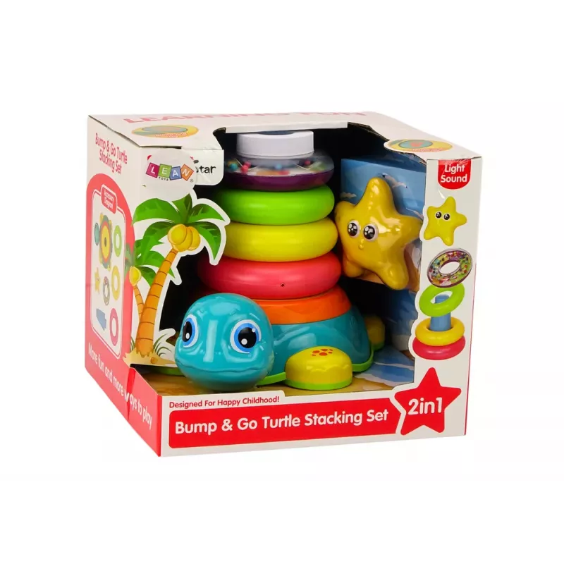 LEAN TOYS Pyramid Riding Turtle 2in1 Puzzle Wheels Lights Sounds