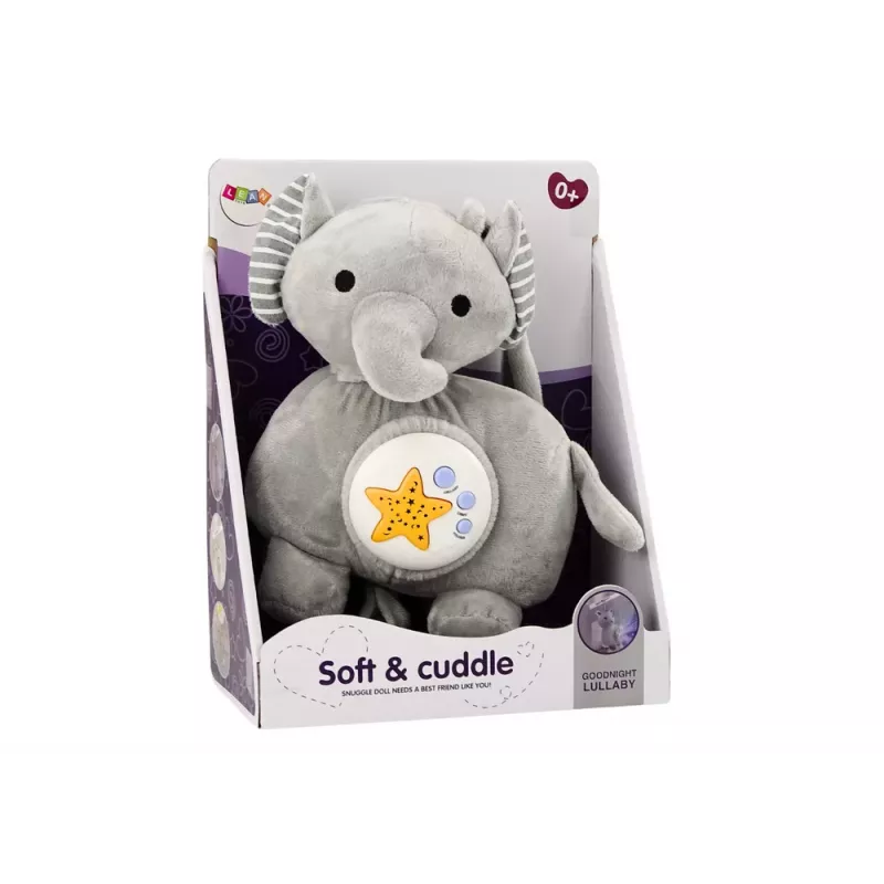 LEAN TOYS Plüsch-Elefant Projektor Schlummerhilfe Grau Kuscheltier Sterne Melodien