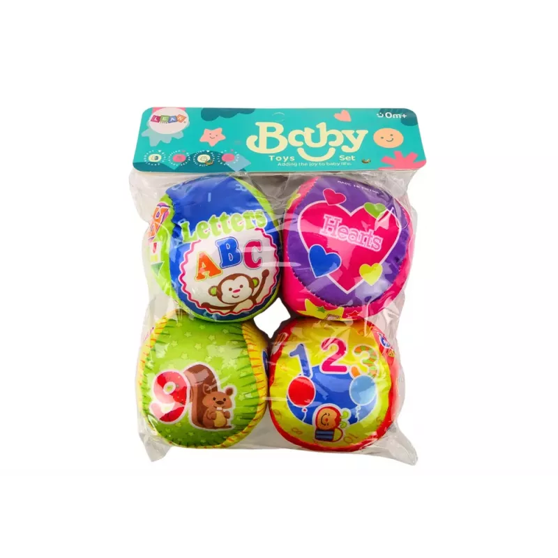 LEAN TOYS Set of Soft Balls Colorful Educational Rattle Balls 4 pcs.