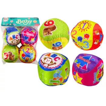 LEAN TOYS Set of Soft Balls Colorful Educational Rattle Balls 4 pcs.