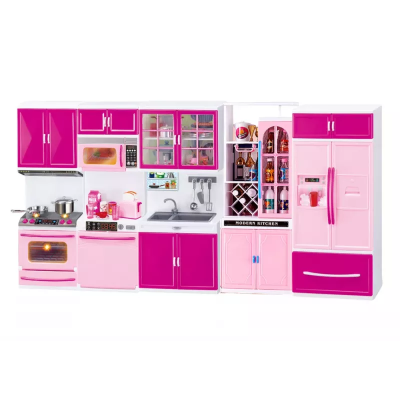 LEAN TOYS Küchenmöbel-Set für Puppen Kühlschrank Herd Zubehör Pink